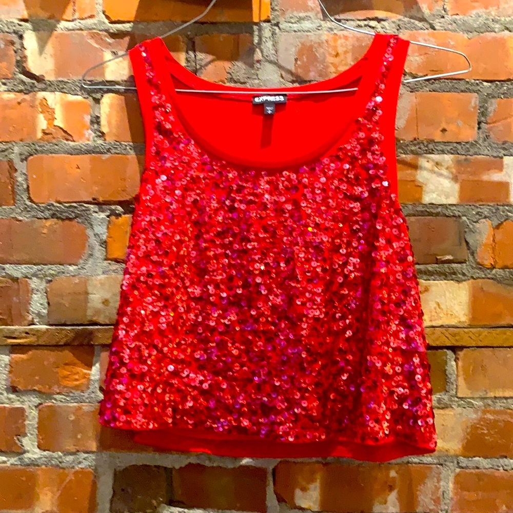 EXPRESS Sequin Red Crop Top - Size S